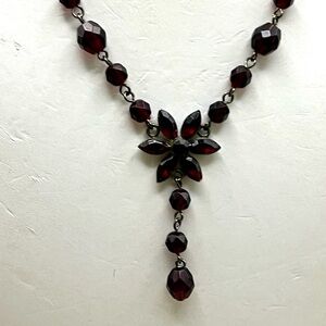 Dramatic Red and Black Floral Pendant Necklace